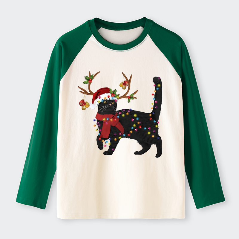 Tokyo-Tiger Christmas Black Cat Raglan Long Sleeve T-shirt