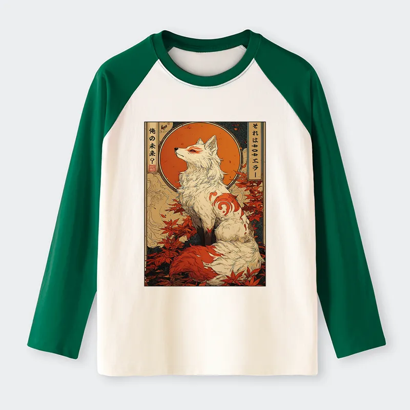 Tokyo-Tiger The Fox of Fates: A Tale of Nine Tails Raglan Long Sleeve T-shirt