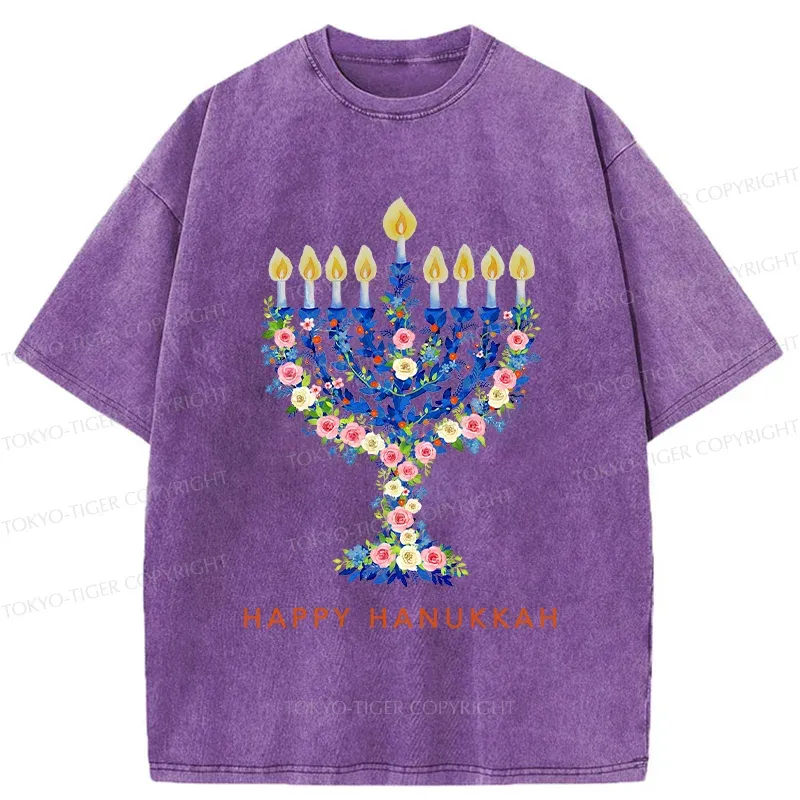 Tokyo-Tiger Hanukkah Candles Washed T-Shirt