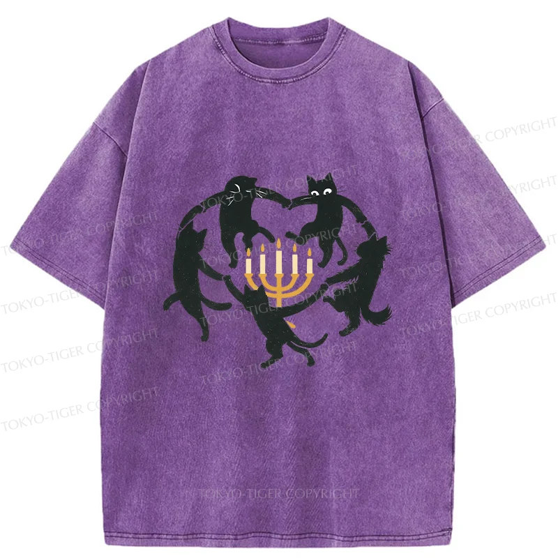 Tokyo-Tiger Hanukkah Black Cat Washed T-Shirt