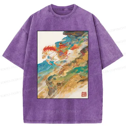 Tokyo-Tiger Landscape Painting Washed T-Shirt