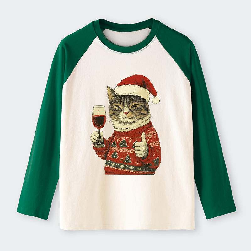 Tokyo-Tiger Christmas Cat Likes Raglan Long Sleeve T-shirt