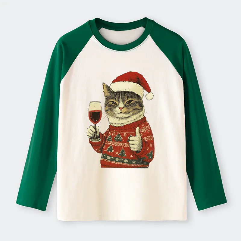 Tokyo-Tiger Christmas Cat Likes Raglan Long Sleeve T-shirt