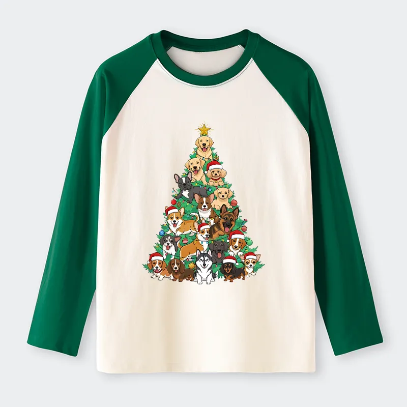 Tokyo-Tiger Christmas Tree Dog Funny Raglan Long Sleeve T-shirt