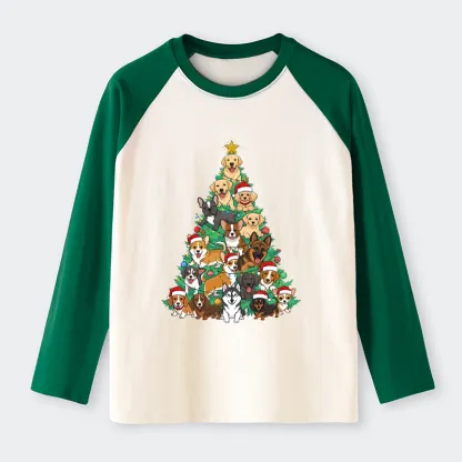 Tokyo-Tiger Christmas Tree Dog Funny Raglan Long Sleeve T-shirt