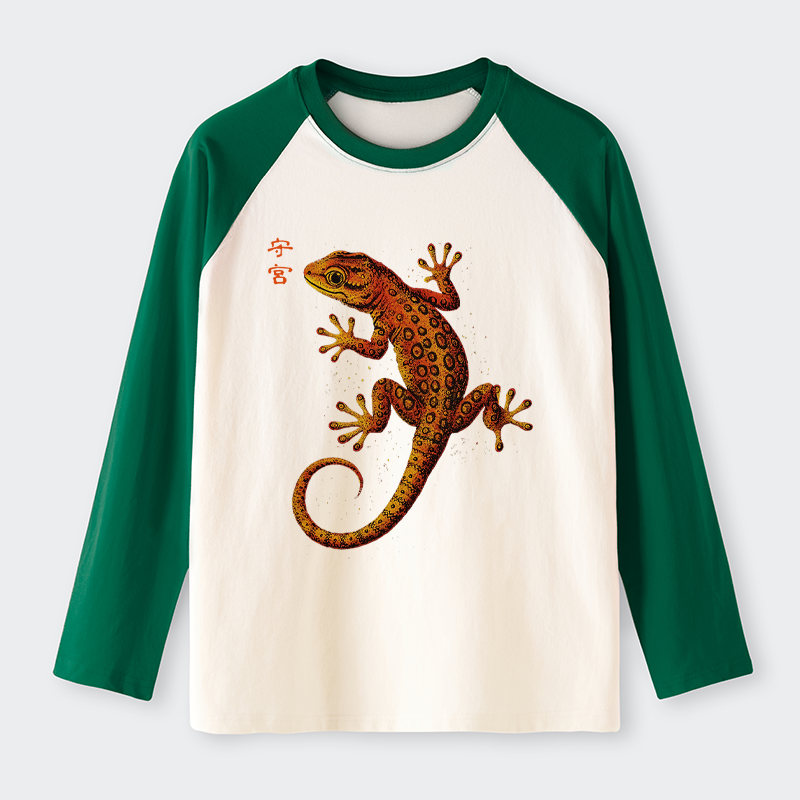 Tokyo-Tiger Retro Gecko Funny Raglan Long Sleeve T-shirt
