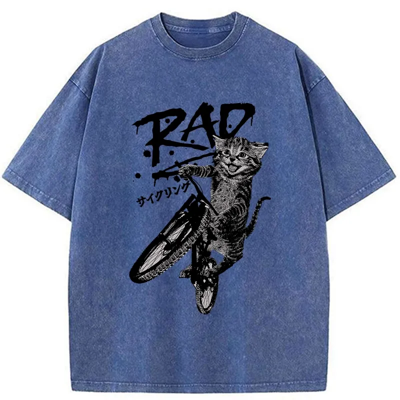 Tokyo-Tiger Bicycle Lover Cat Washed T-Shirt