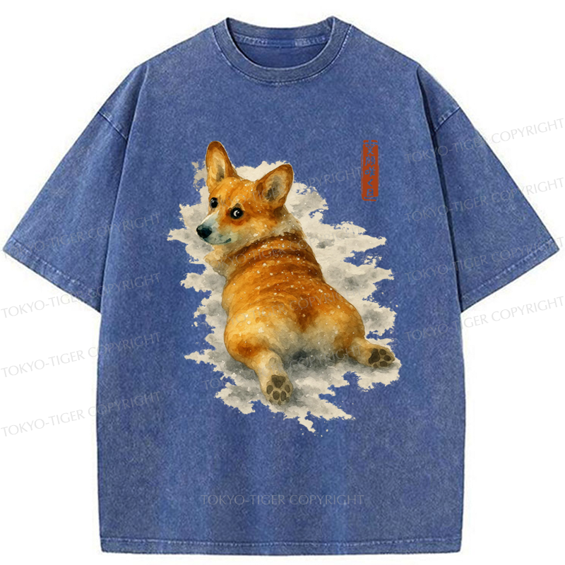 Tokyo-Tiger Corgi in the Snow Washed T-Shirt
