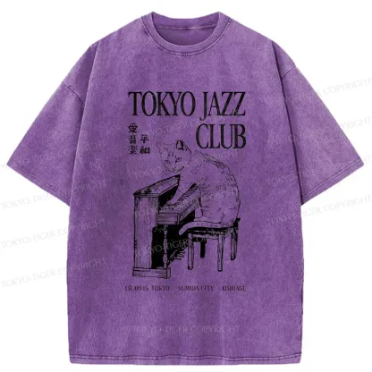 Tokyo-Tiger Cat Playing The Piano Washed T-Shirt