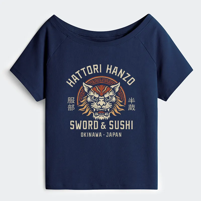 Tokyo-Tiger Hattori Lion Japanese Samurai Off Shoulder T-Shirt