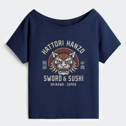 Tokyo-Tiger Hattori Lion Japanese Samurai Off Shoulder T-Shirt