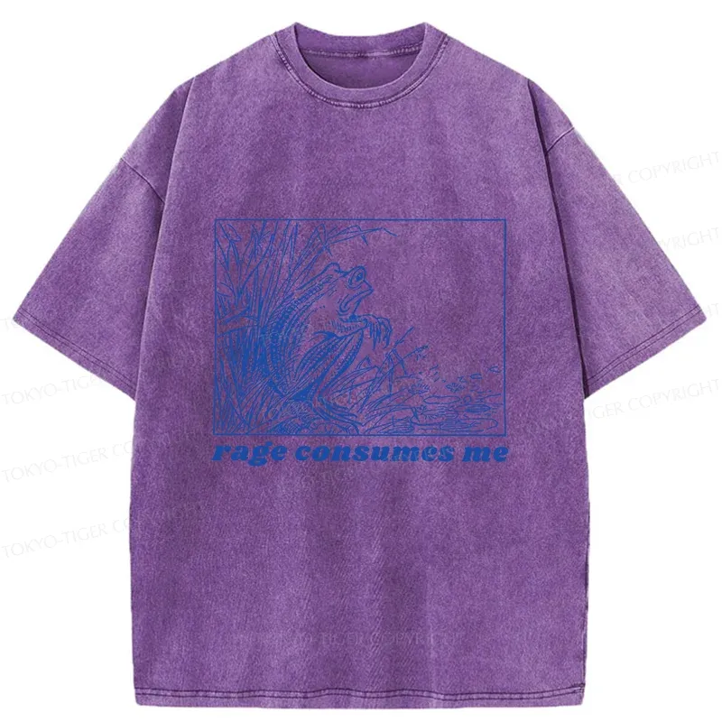 Tokyo-Tiger Rage Consumes Frog Washed T-Shirt