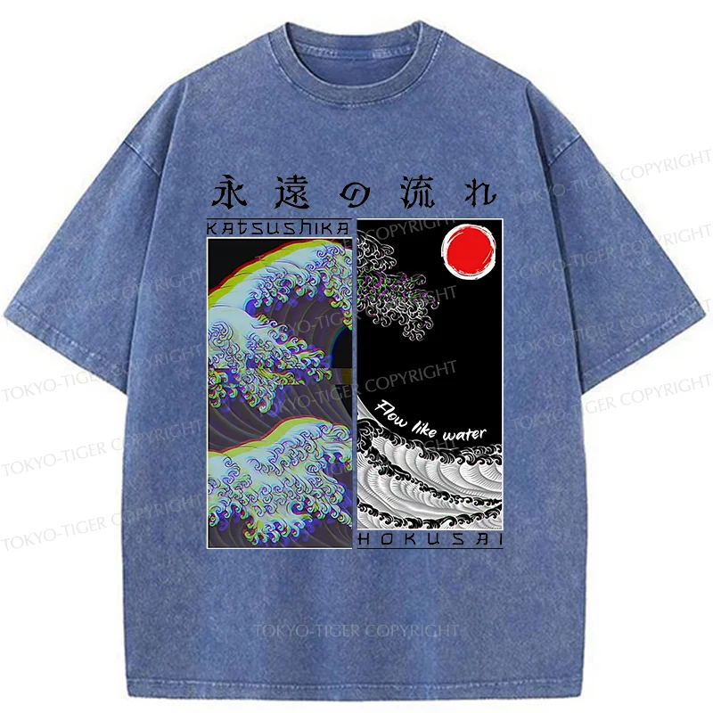 Tokyo-Tiger Ukiyo-e Wave Poster Washed T-Shirt