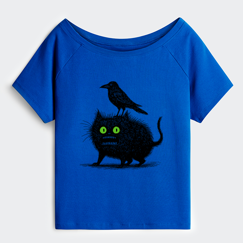 Tokyo-Tiger Crow And Black Cat Off Shoulder T-Shirt