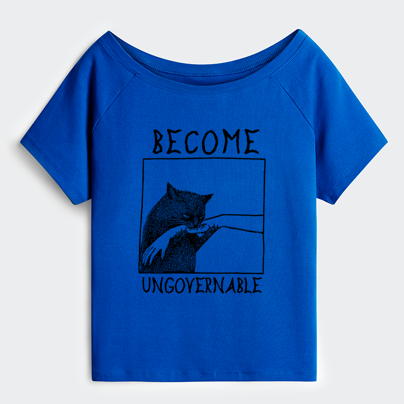 Tokyo-Tiger Cat Biting Arm Off Shoulder T-Shirt