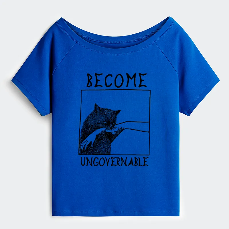 Tokyo-Tiger Cat Biting Arm Off Shoulder T-Shirt