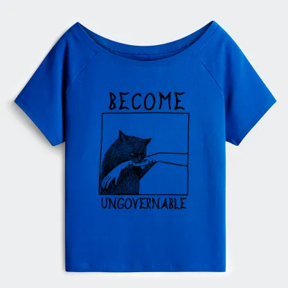 Tokyo-Tiger Cat Biting Arm Off Shoulder T-Shirt