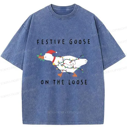 Tokyo-Tiger Stupid Goose Christmas Washed T-Shirt