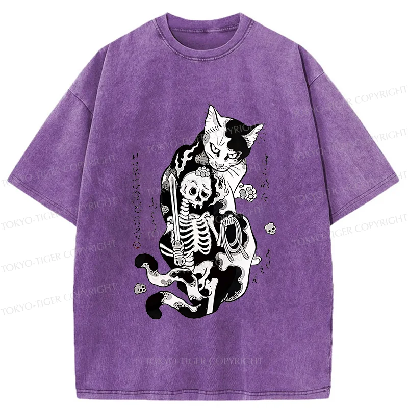 Tokyo-Tiger Tattooed Cat Washed T-Shirt