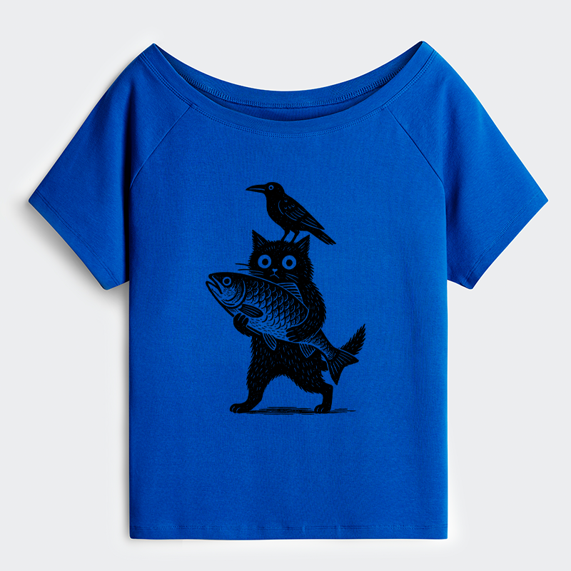 Tokyo-Tiger Black Animals Funny Off Shoulder T-Shirt