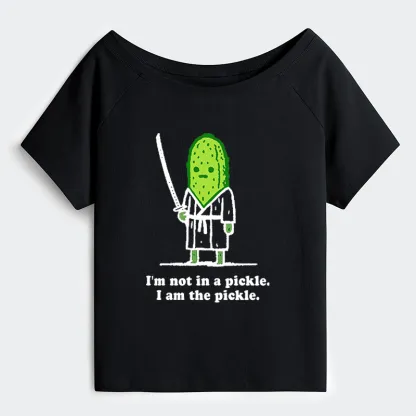 Tokyo-Tiger Funny Cucumber Samurai Off Shoulder T-Shirt