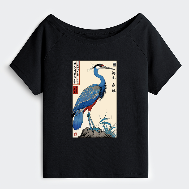 Tokyo-Tiger Colorful Crane Off Shoulder T-Shirt
