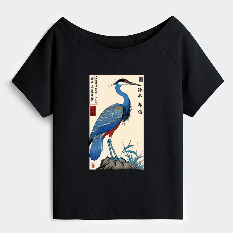 Tokyo-Tiger Colorful Crane Off Shoulder T-Shirt