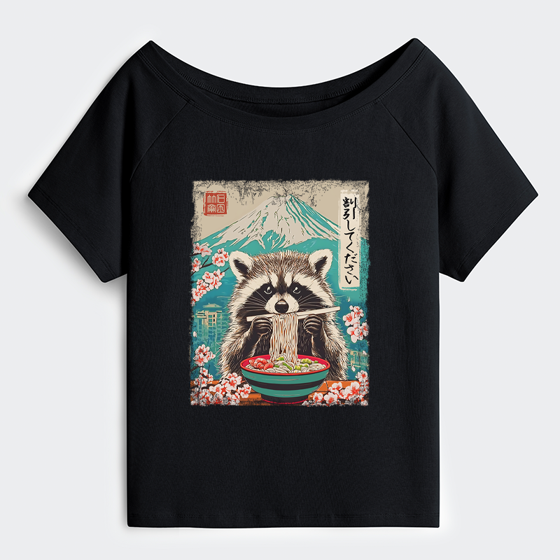 Tokyo-Tiger Please Give Raccoon A Discount Off Shoulder T-Shirt