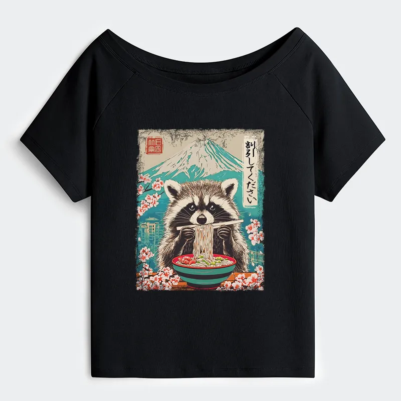 Tokyo-Tiger Please Give Raccoon A Discount Off Shoulder T-Shirt