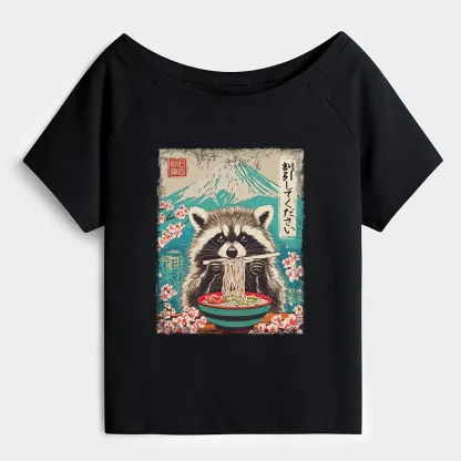 Tokyo-Tiger Please Give Raccoon A Discount Off Shoulder T-Shirt