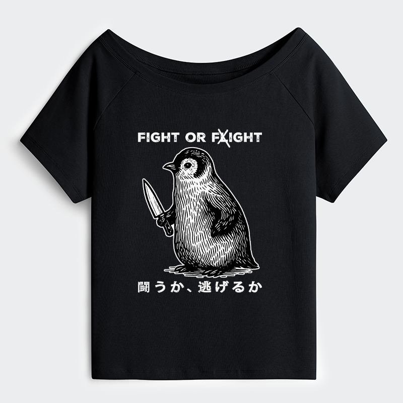 Tokyo-Tiger Funny Fight Or Flight Off Shoulder T-Shirt