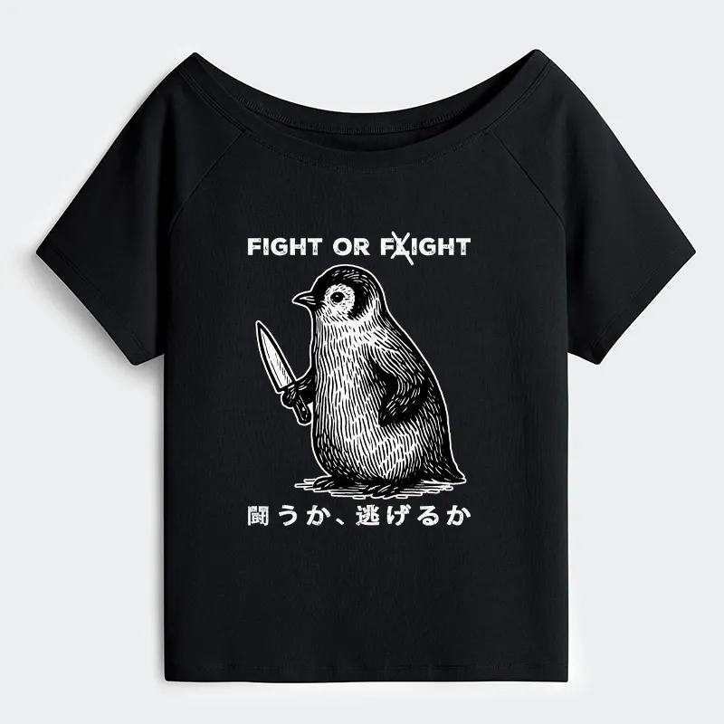Tokyo-Tiger Funny Fight Or Flight Off Shoulder T-Shirt
