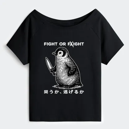 Tokyo-Tiger Funny Fight Or Flight Off Shoulder T-Shirt