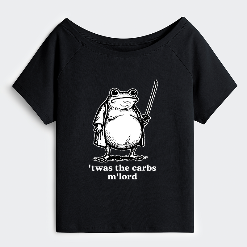 Tokyo-Tiger Funny Fat Samurai Frog Off Shoulder T-Shirt