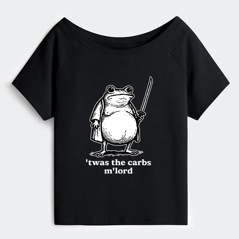 Tokyo-Tiger Funny Fat Samurai Frog Off Shoulder T-Shirt