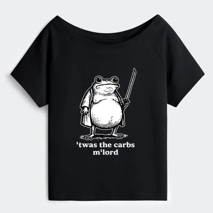 Tokyo-Tiger Funny Fat Samurai Frog Off Shoulder T-Shirt