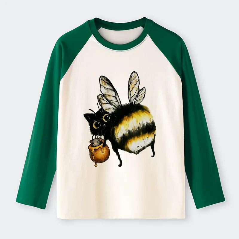 Tokyo-Tiger Cute Catbee Butt Raglan Long Sleeve T-shirt