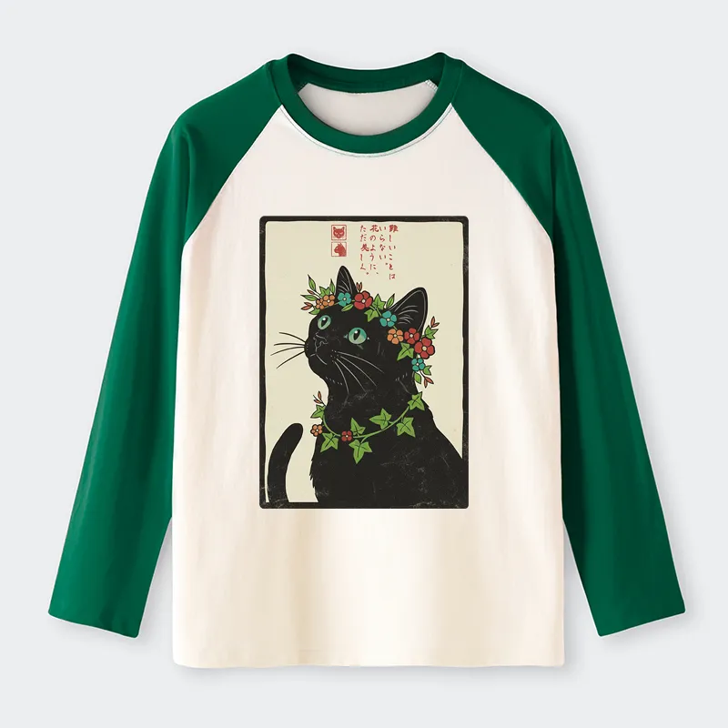 Tokyo-Tiger The Flower-Crowned Cat Raglan Long Sleeve T-shirt