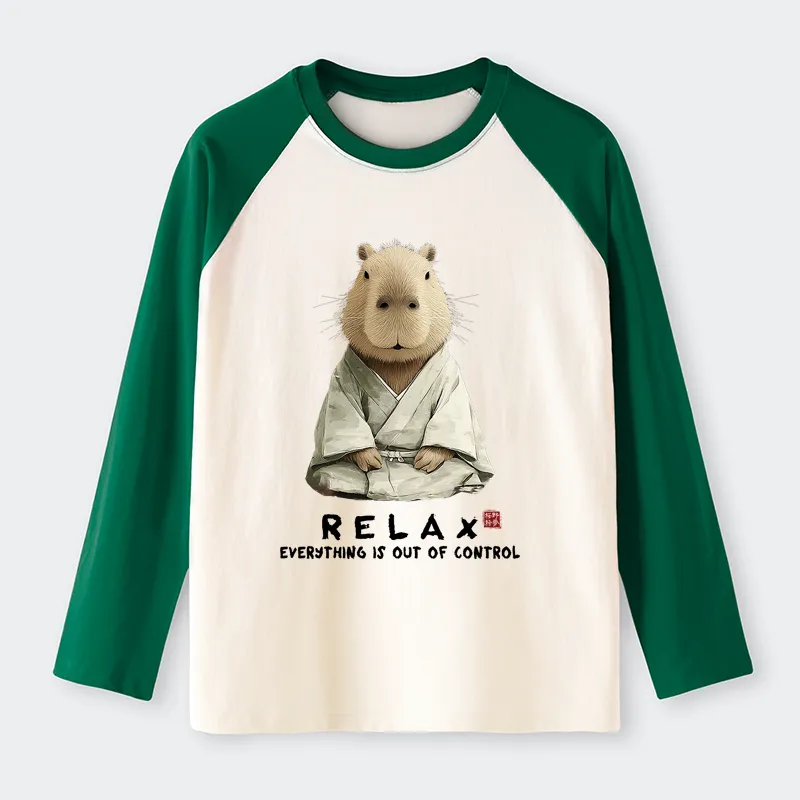 Tokyo-Tiger Zen Capybara：Relax, It's All Chaos Raglan Long Sleeve T-shirt