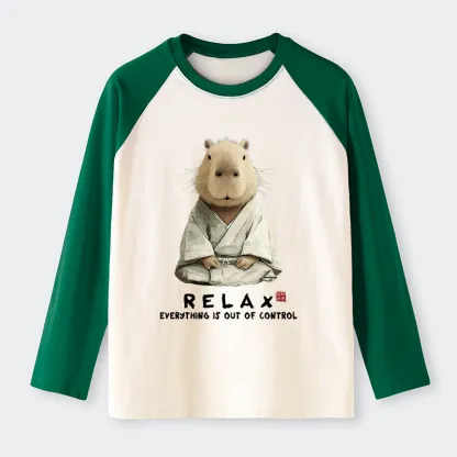 Tokyo-Tiger Zen Capybara：Relax, It's All Chaos Raglan Long Sleeve T-shirt