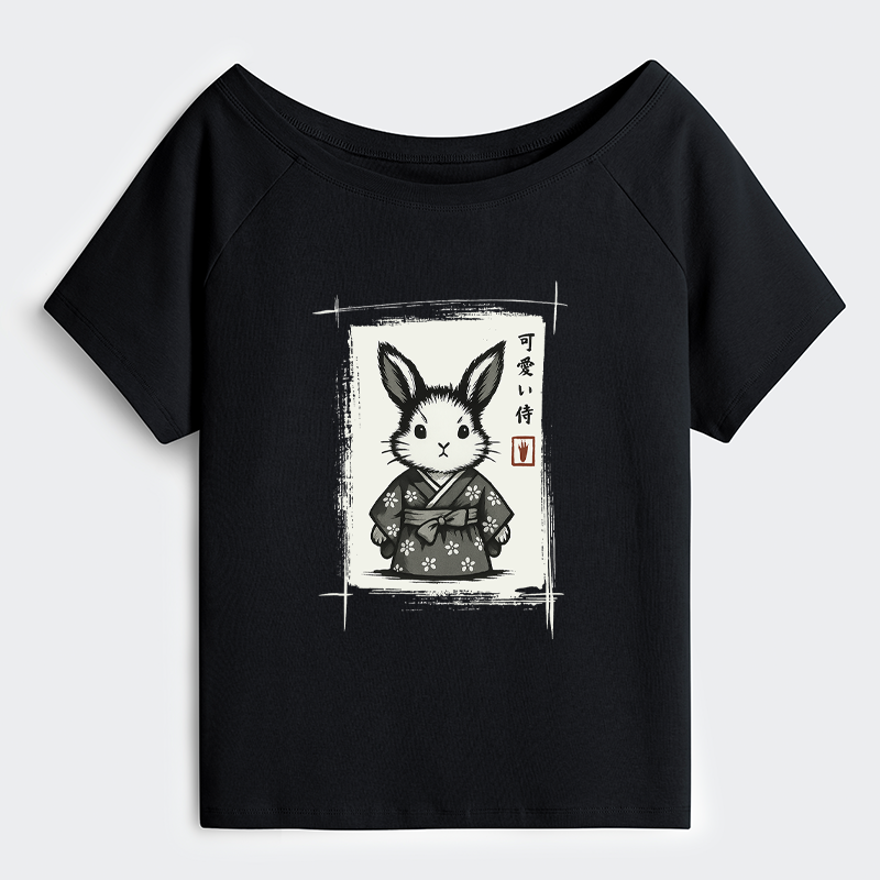 Tokyo-Tiger Woodcut Bunny Off Shoulder T-Shirt