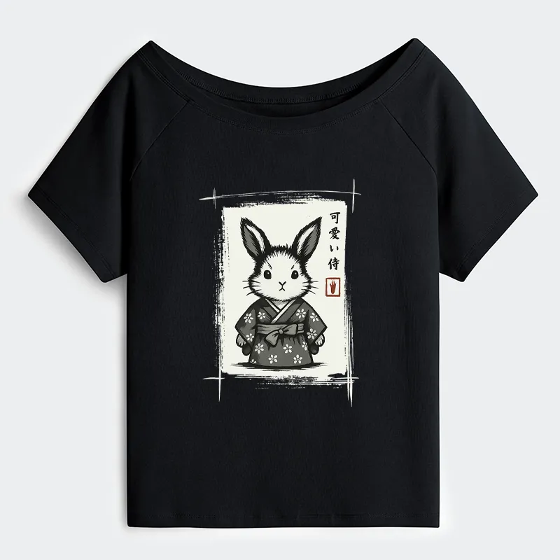 Tokyo-Tiger Woodcut Bunny Off Shoulder T-Shirt