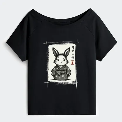 Tokyo-Tiger Woodcut Bunny Off Shoulder T-Shirt