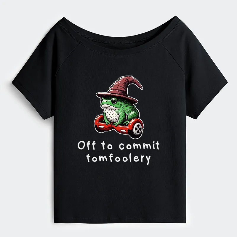 Tokyo-Tiger Japanese Frog Riding A Balance Scooter Off Shoulder T-Shirt