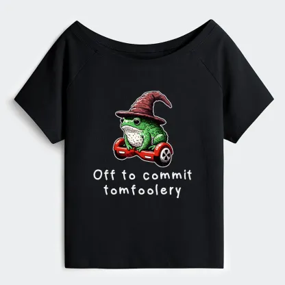 Tokyo-Tiger Japanese Frog Riding A Balance Scooter Off Shoulder T-Shirt