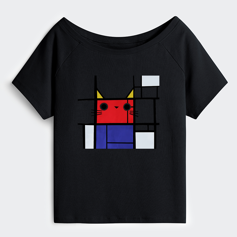 Tokyo-Tiger Abstract Art Cat Off Shoulder T-Shirt