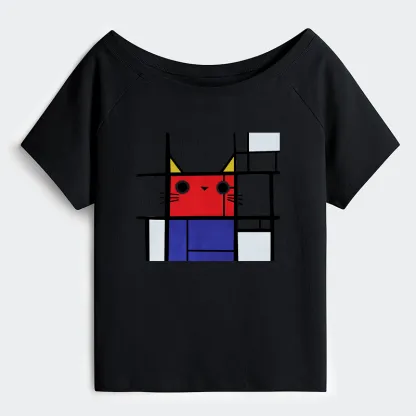 Tokyo-Tiger Abstract Art Cat Off Shoulder T-Shirt