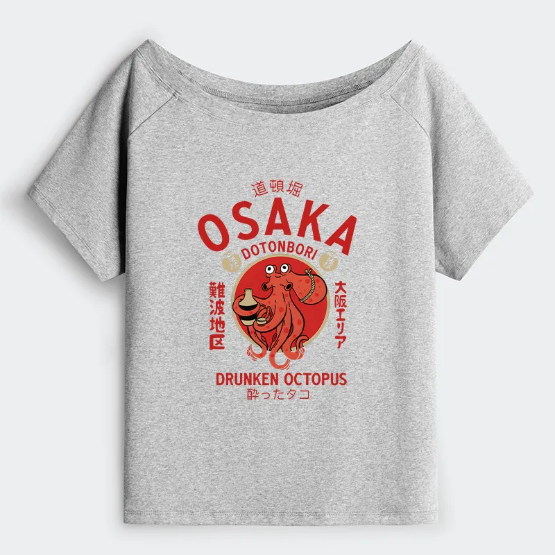 Tokyo-Tiger Drunken Octopus Japan Off Shoulder T-Shirt