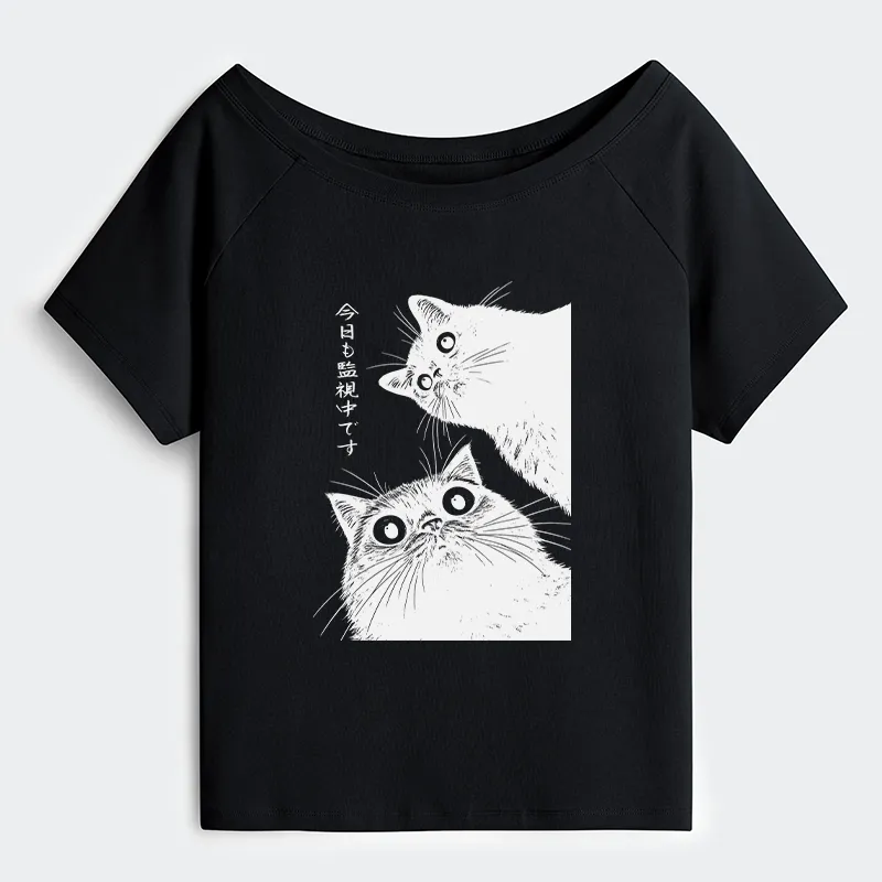 Tokyo-Tiger The Cat Is Watching Today Off Shoulder T-Shirt