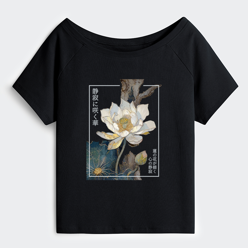 Tokyo-Tiger Blooming Lotus Japan Off Shoulder T-Shirt